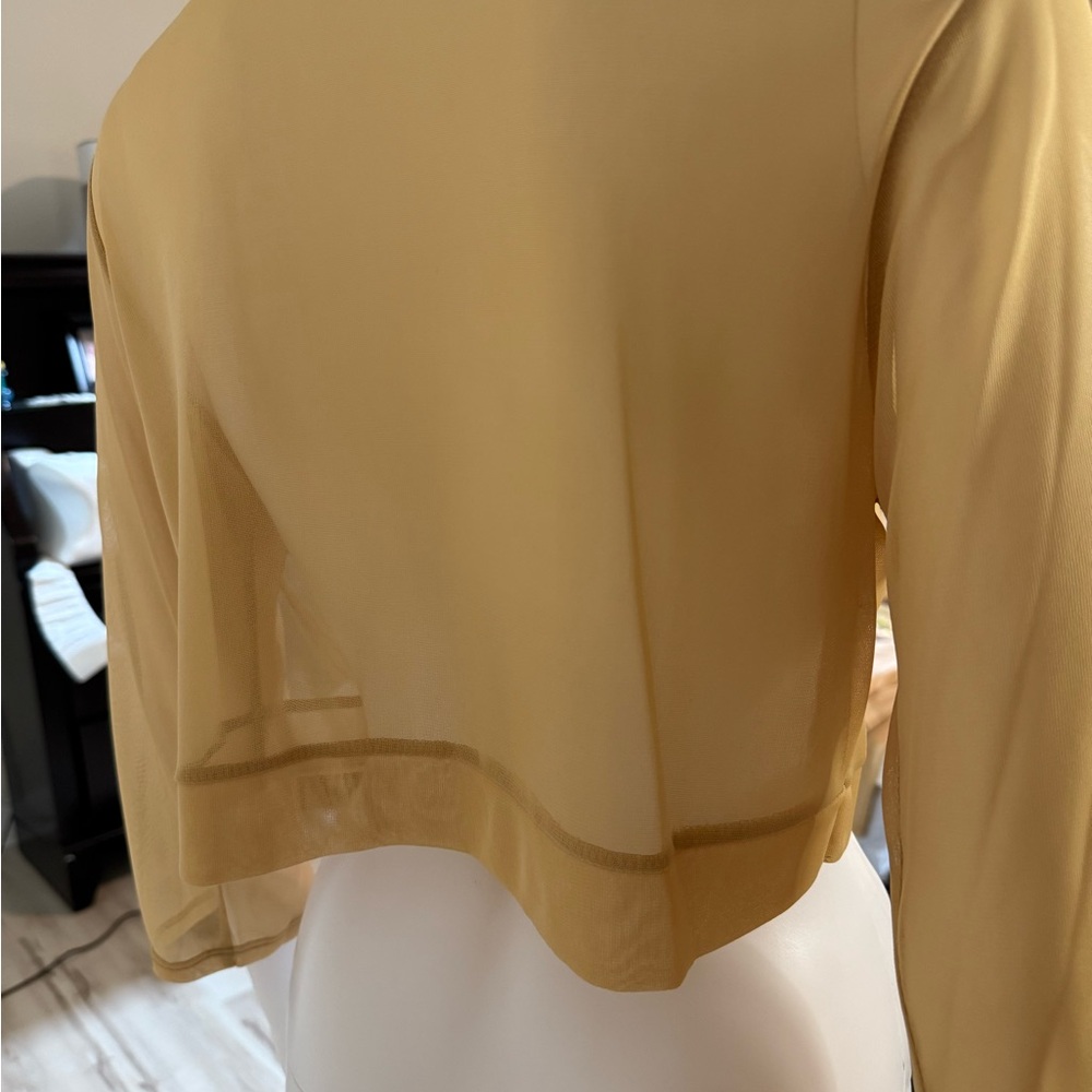 Sheer mesh beige Tan Cropped Cardigan bolero shrug NWOT - Picture 2 of 5